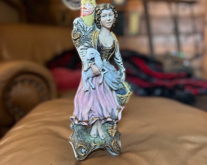 Italian Wine Bottle Collectible, Hand Painted Shepherdess Decanter, Gori Rosato Bottle Lady and Lamb