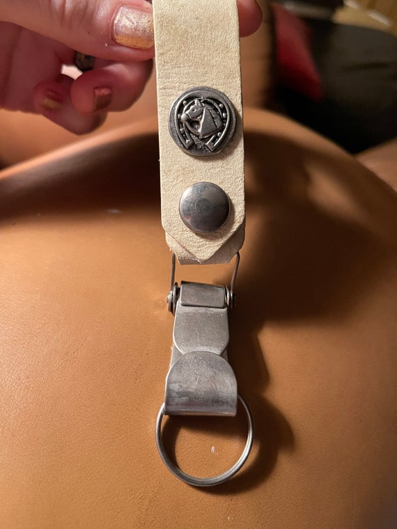 Horse Shoe Keychain, Leather Unisex Key Holder, G… - image 1
