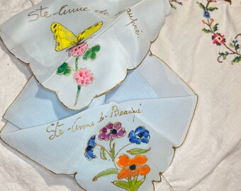 Vintage Handkerchiefs, Religious Collectible, Saint Anne de Beaupre