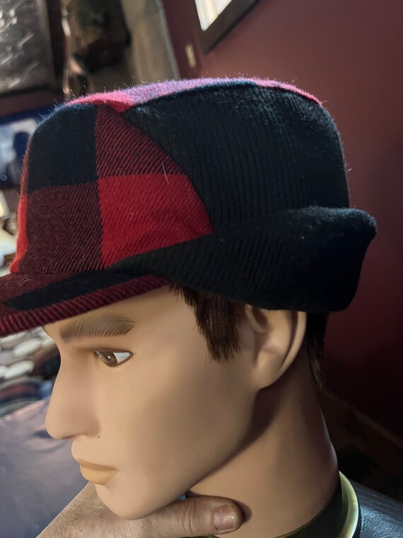 Red and Black Check Hat, Winter Wear Unisex Cap E… - image 8
