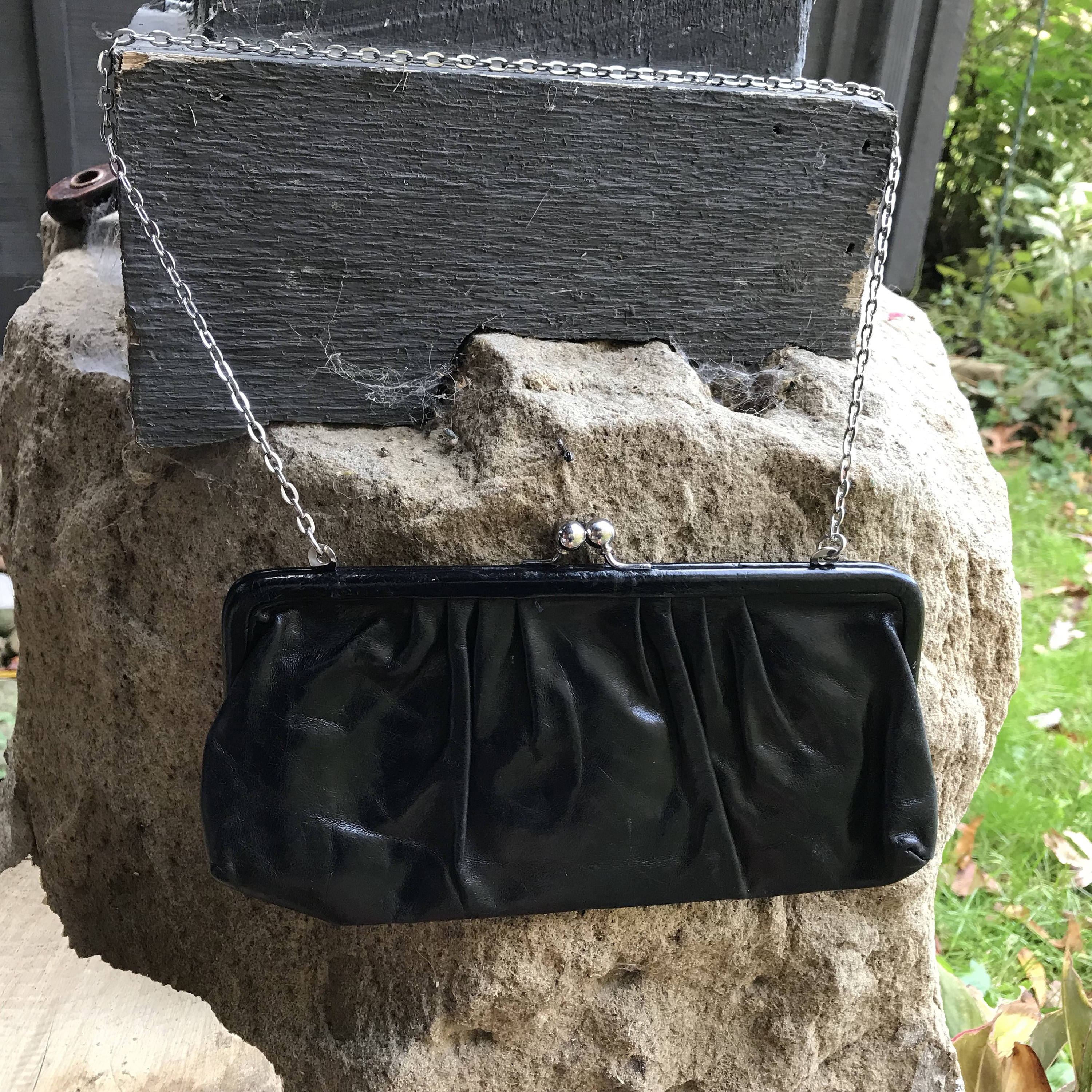 Black Leather Evening Handbag Vintage Cocktail Bag Formal | Etsy