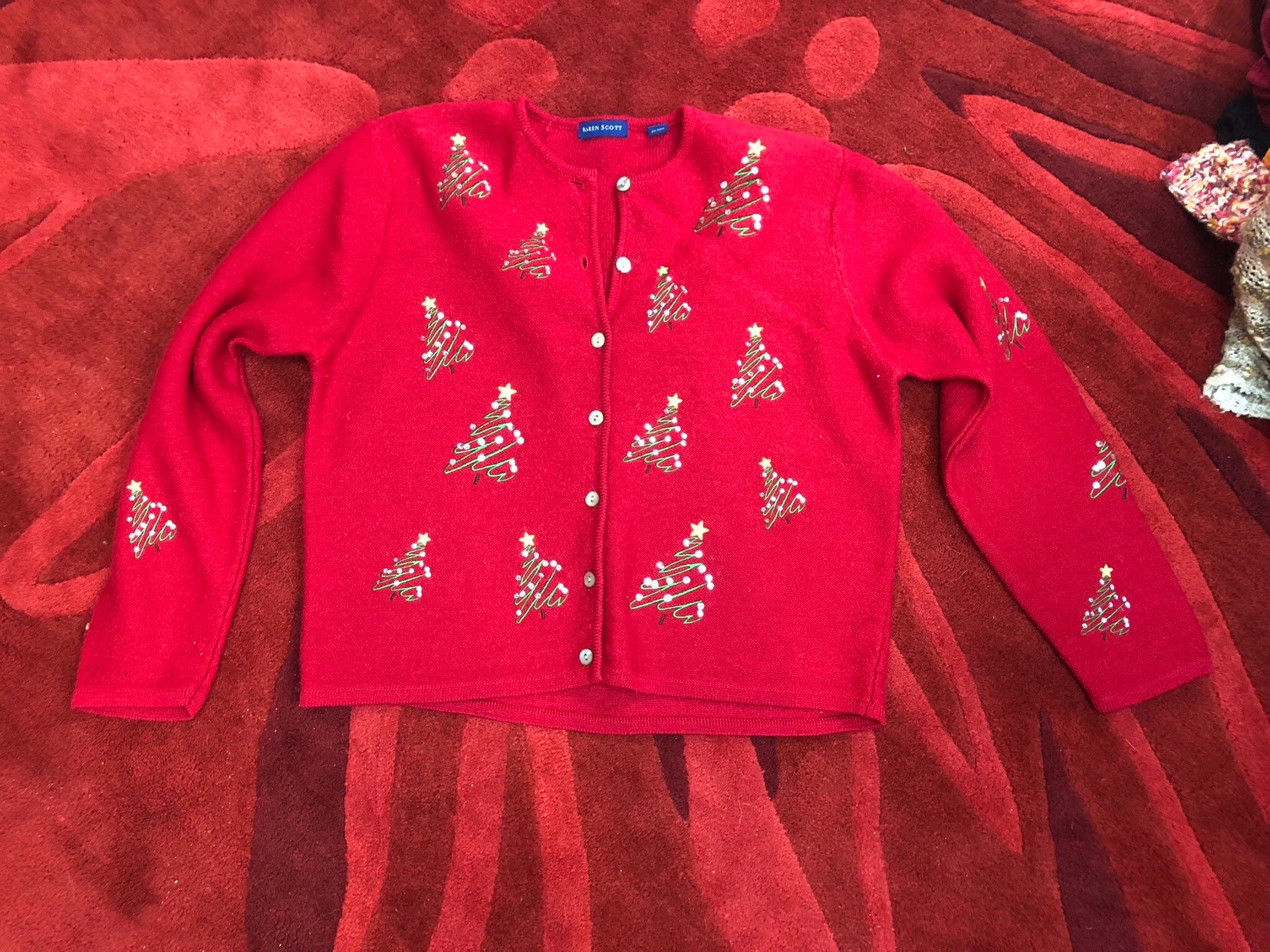 Red Christmas Tree Cardigan Sweater