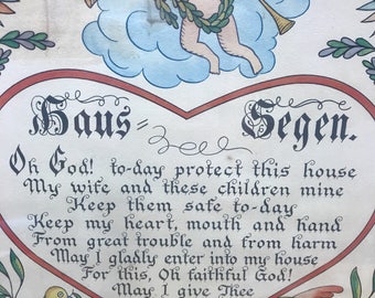 Hex Sign Wall Hanging, German Dutch Angels and Prayer Picture - Housewarming Gift