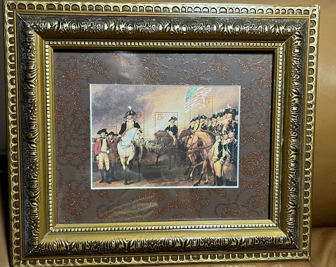 Framed US Stamps, British Surrender At Yorktown, Revolutionary War Wall Hanging