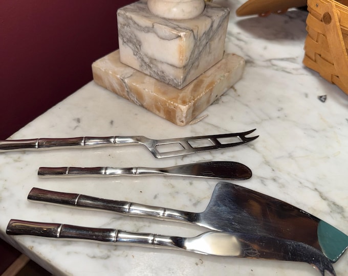 Cheese Knife and Spreaders Set Silver Toned Faux Bamboo Dannyseo Hostess Gift Home Entertaining