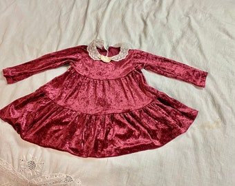 Velvet girl’s formal dress, maroon holiday winter toddler 4T party dress