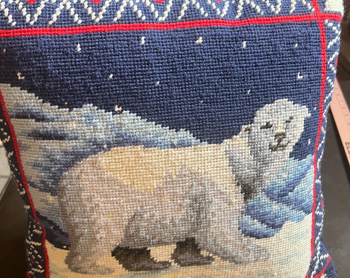 Polar Bear Needlepoint Cushion, Winter Home Decoration Throw Pillow