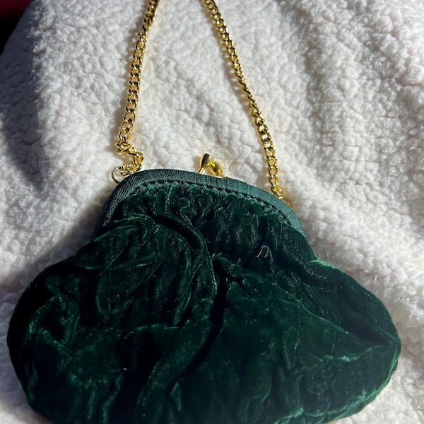 Green Velvet Handbag, Formal Fashion Winter Holiday Purse