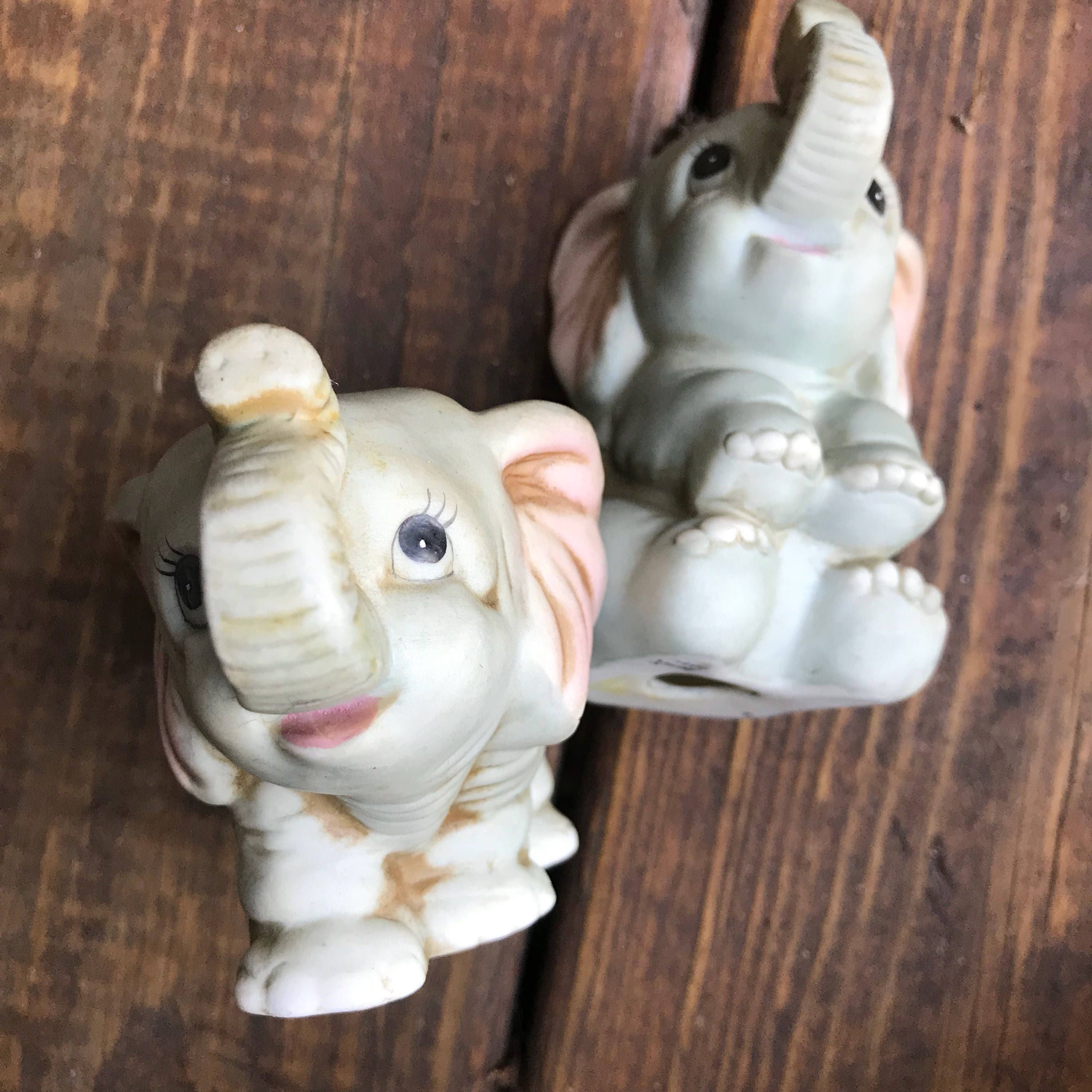 Elephant figurines trunk up good luck, Vintage Elephant statues