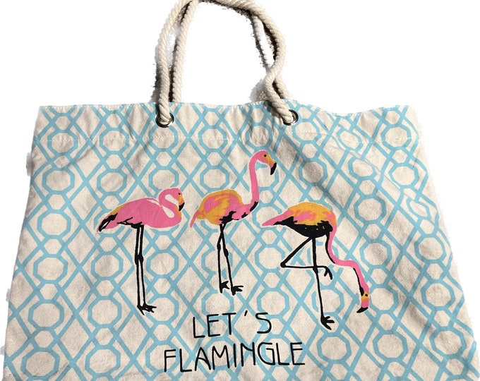 Flamingo Summer Beach Tote, Flamingo Market Bag, Carryall