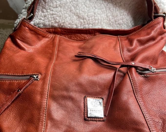 Leather Vintage Handbag, Ferchi Auburn Purse, Fashion Bag