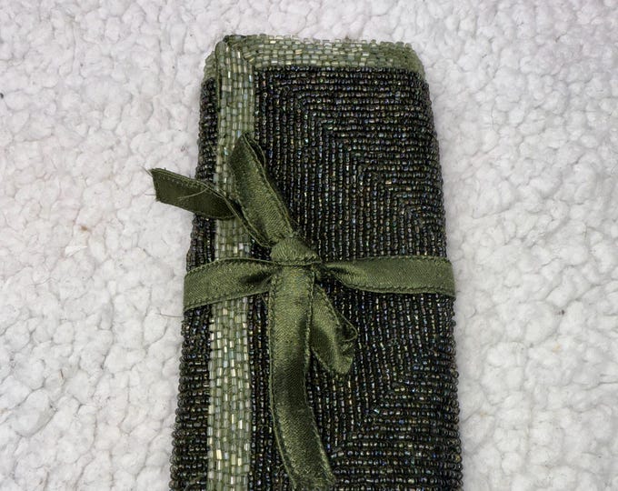 Jewelry Travel Case Hand Beaded Satin Green Jewelry Fancy Storage Gift
