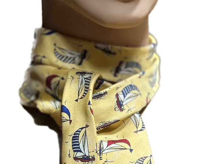 Yellow Sailboat Necktie, Sailing Silk Tie, Gift For Boater