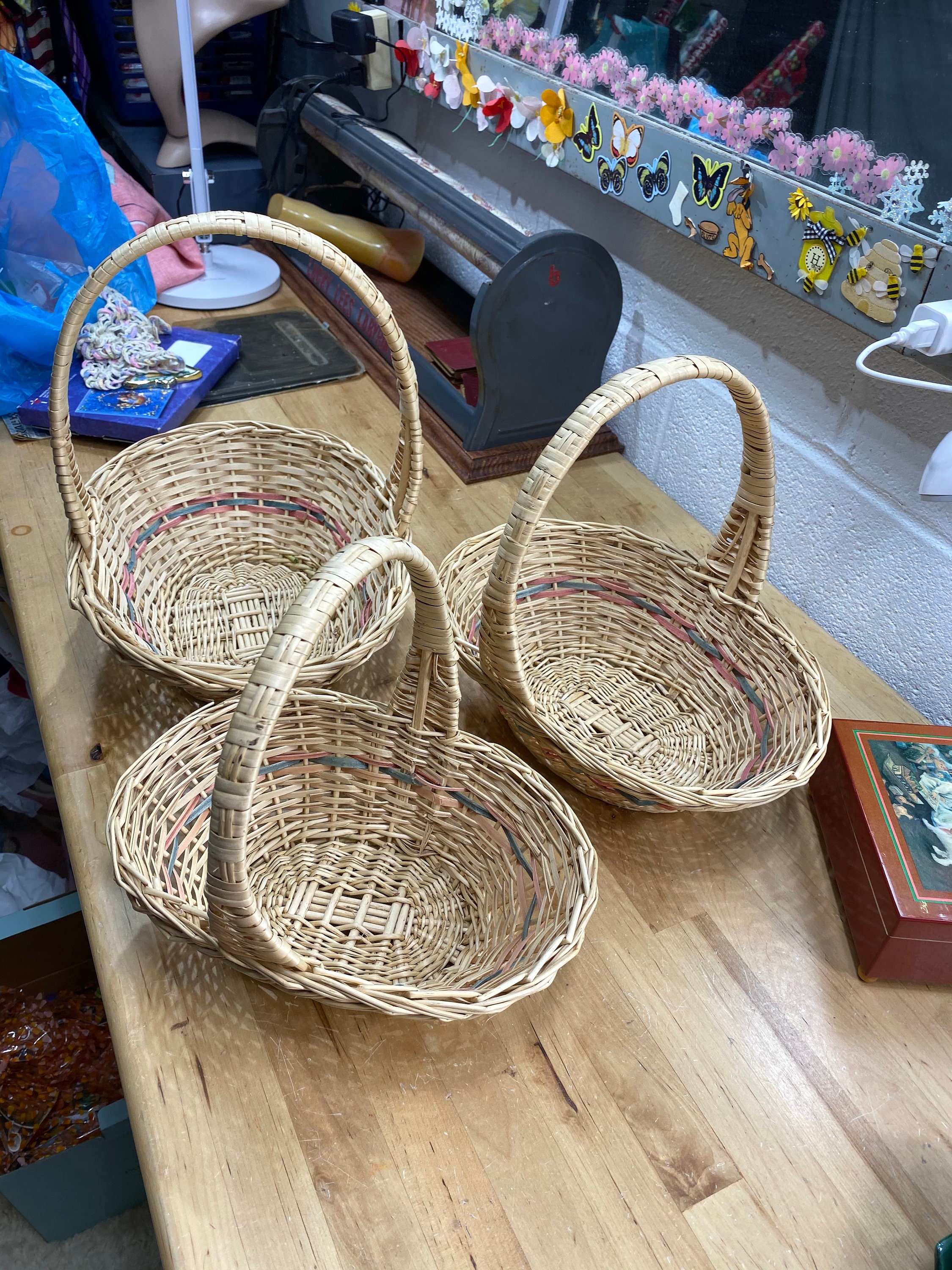 Wicker Easter Basket Set Of 3, Stackable Baskets