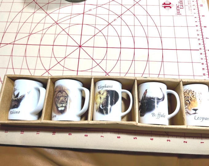 Espresso Mugs, Big 5 South African Animals, Elephant Rhino Leopard Lion Buffalo