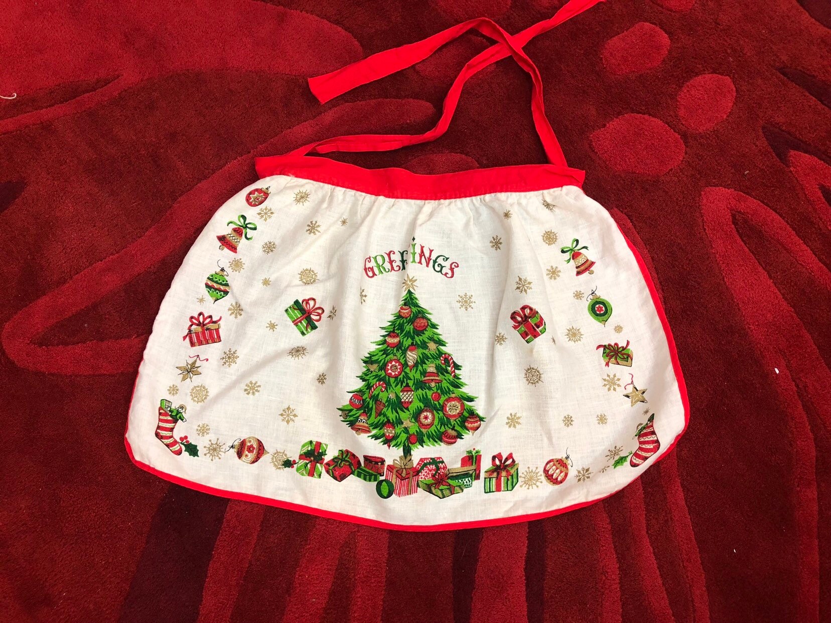 Retro Holiday Apron Linen Christmas Tree