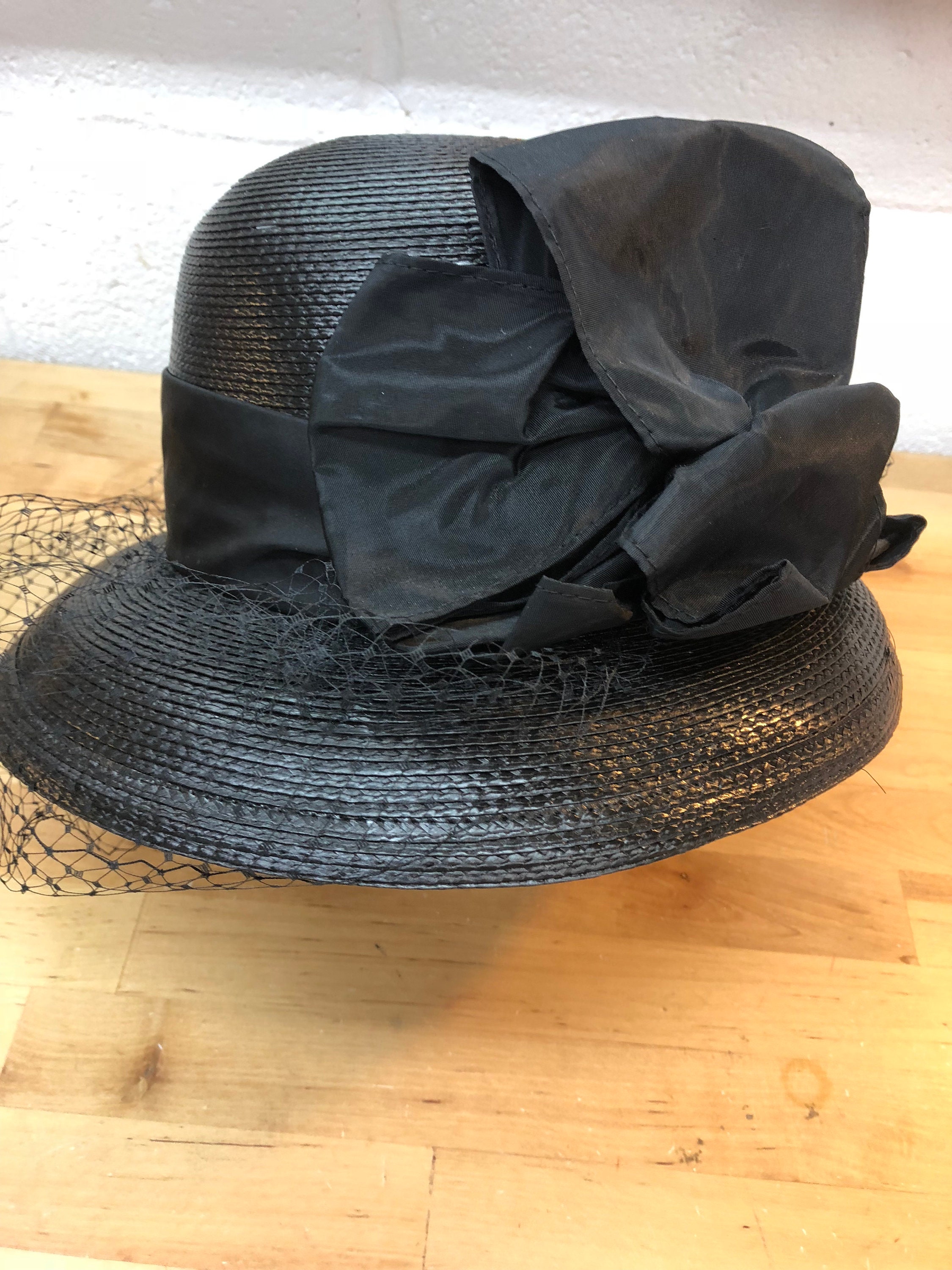 Black Women's Formal Vintage Hat Ladies Funeral Hat Veiled Black