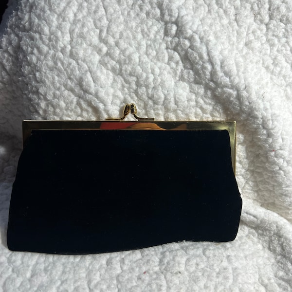 Black Velvet Clutch Handbag, Bienen Davis Money Change Purse, Formal Vintage