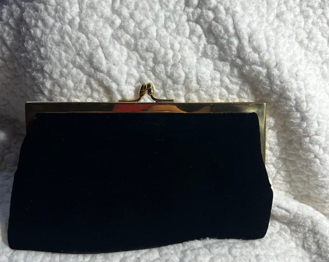 Black Velvet Clutch Handbag, Bienen Davis Money Change Purse, Formal Vintage