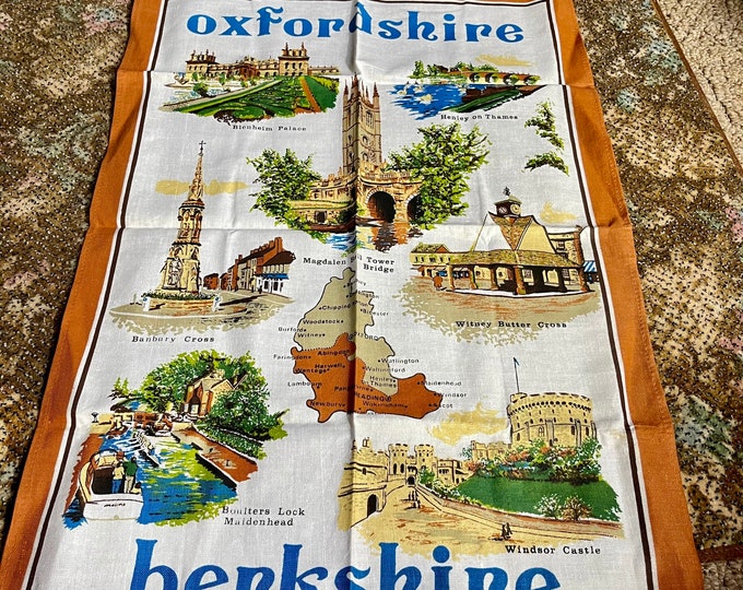 Vintage Tea Towel, Oxfordshire Berkshire Retro Kitchen, United Kingdom Souvenir