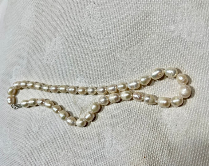 Baroque White Pearl Necklace, Genuine Pearls, Retro Jewelry