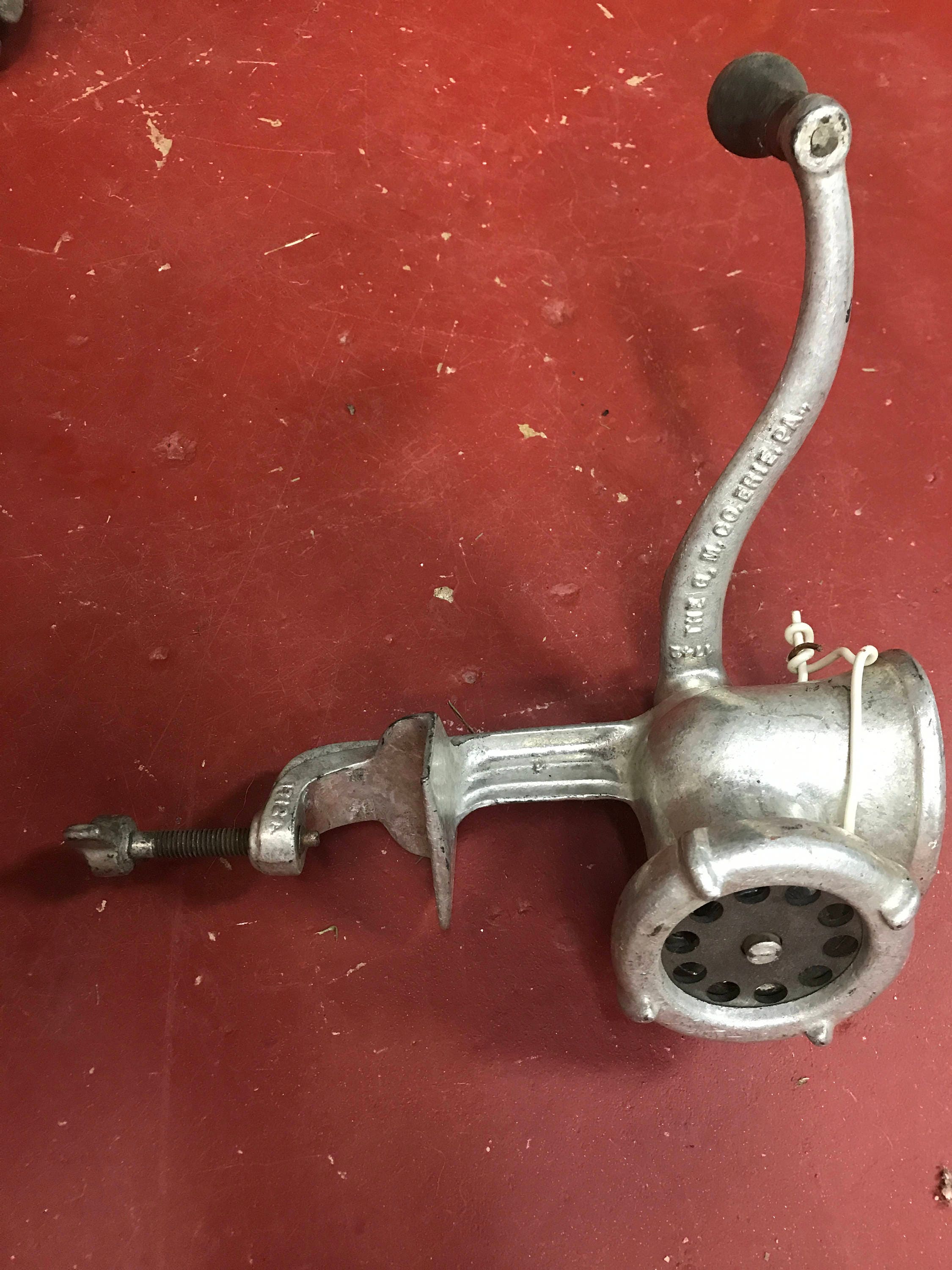Griswold hand grinder, vintage farmhouse kitchen meat grinder