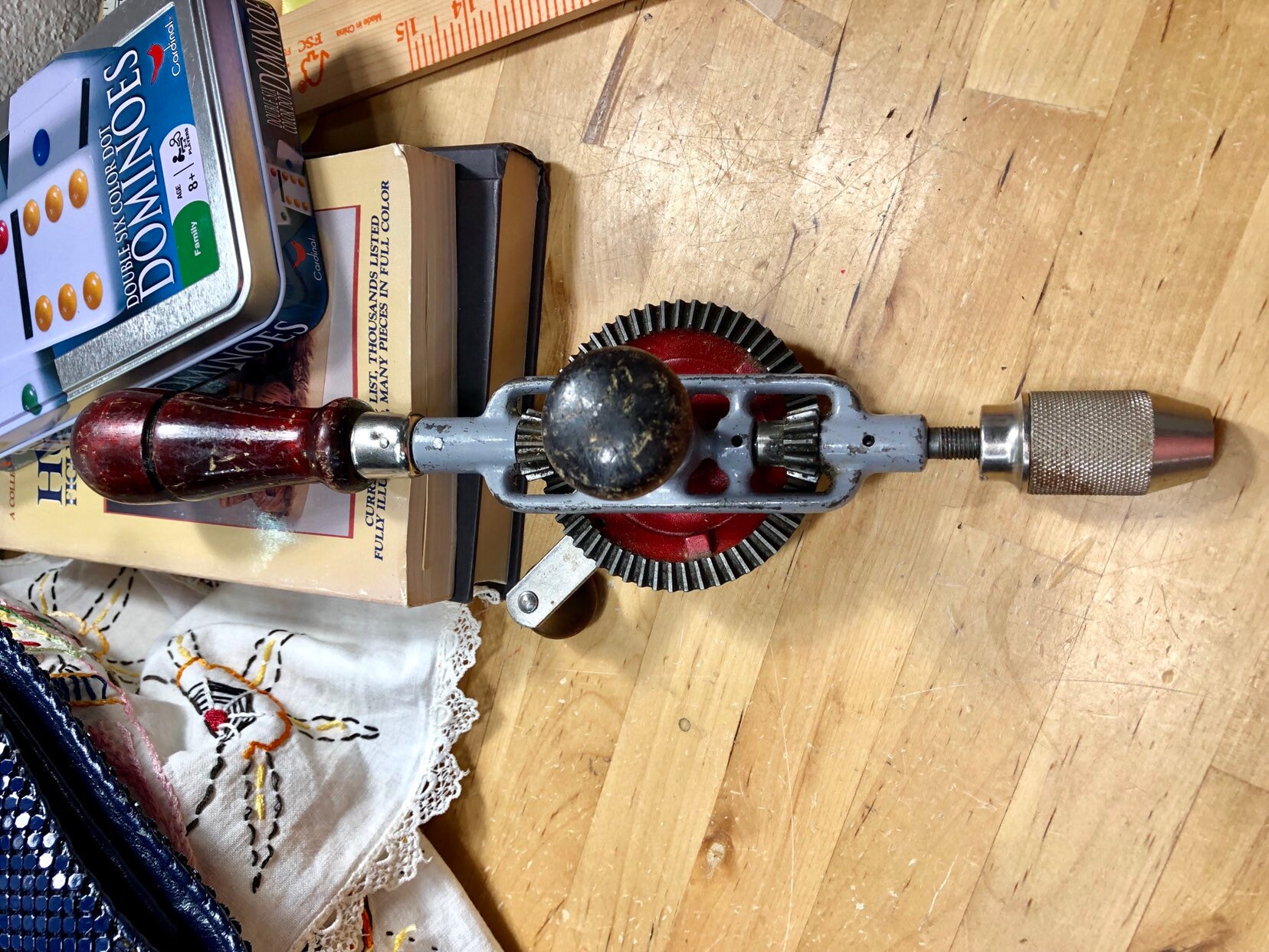 Craftsman Hand Drill Vintage Tool With Wooden Handle Man