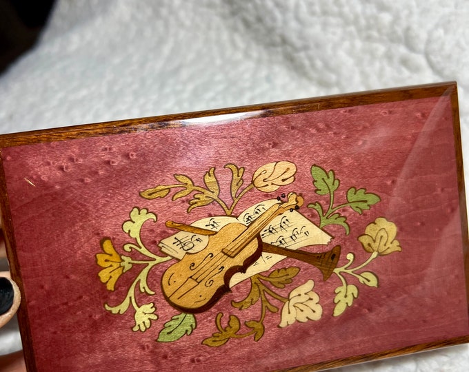 Music Box Violin, Inlaid Wood Jewelry Keeper, Unisex Treasure Display