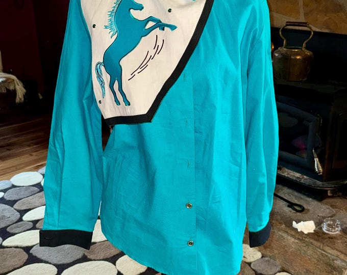 Horse Country Western Shirt, Turquoise Colored Concert Top, Unisex Southwestern