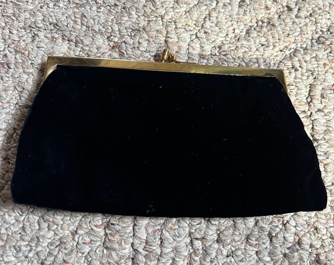 Black Velvet Clutch Handbag, Bienen Davis Money Change Purse, Formal Vintage