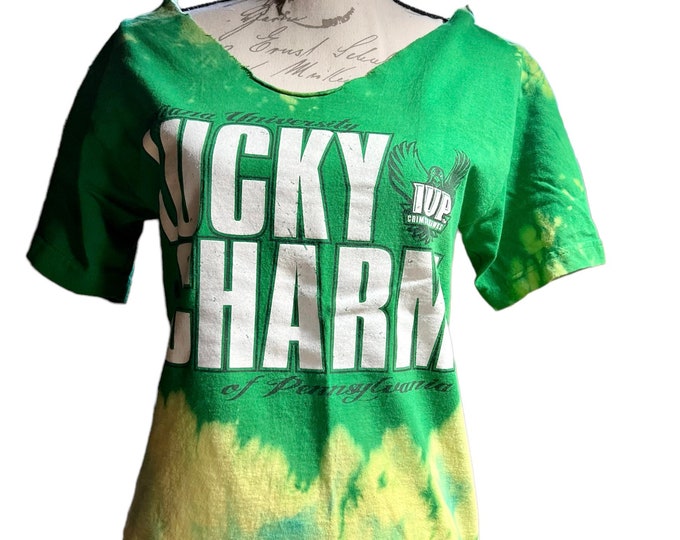 Lucky Charm St Patrick’s Day Tee Shirt, IUP University Green Tie Dye Holiday Celebration T Top