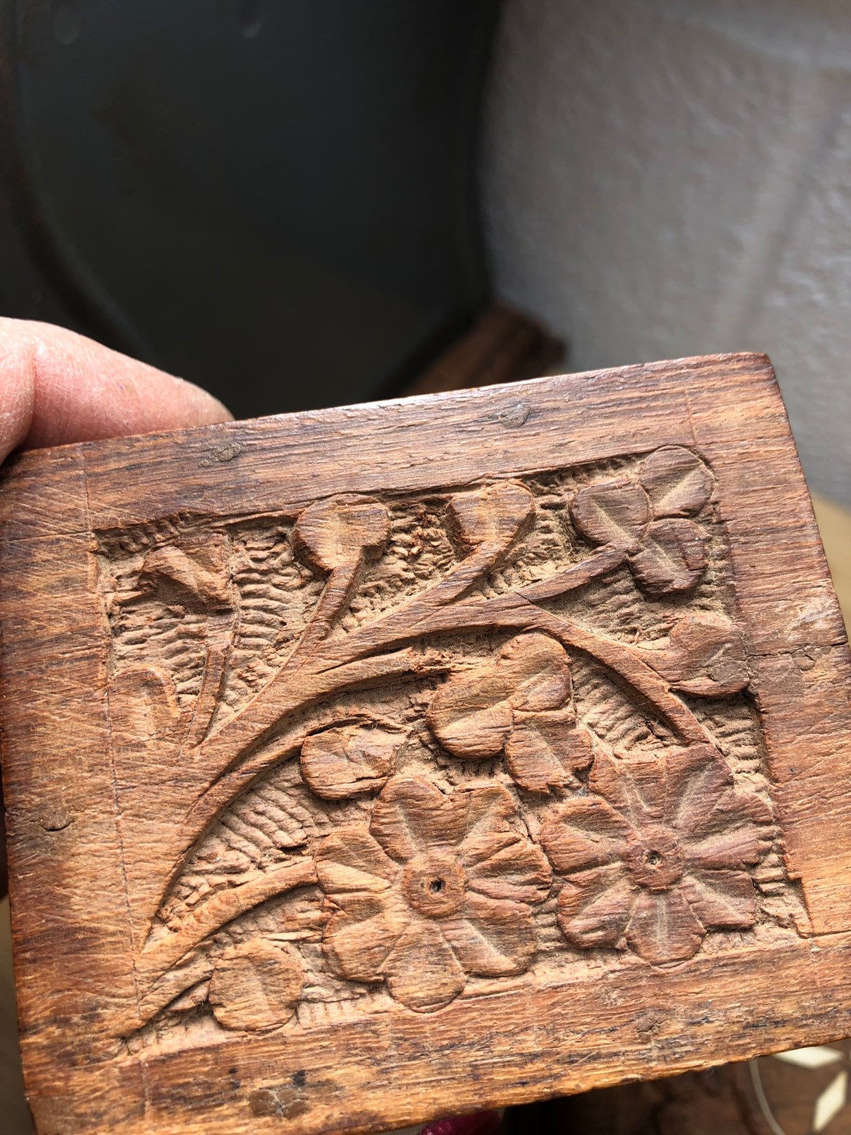 large carved wooden box