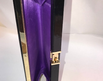 Patent Leather Purple, Black handbag purple satin lined