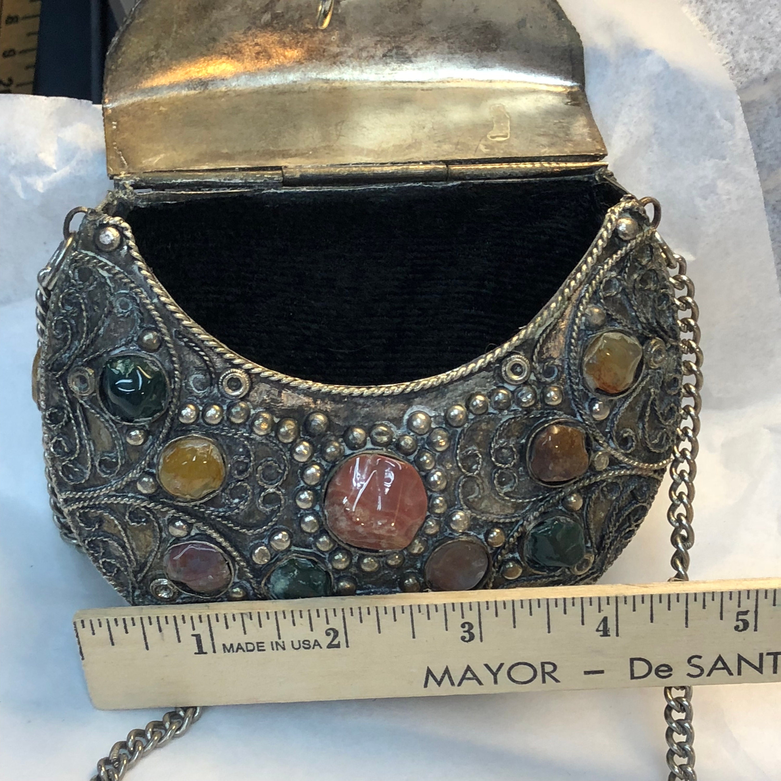 Metal Handbag Purse Hand Crafted With Stones (2 missing)