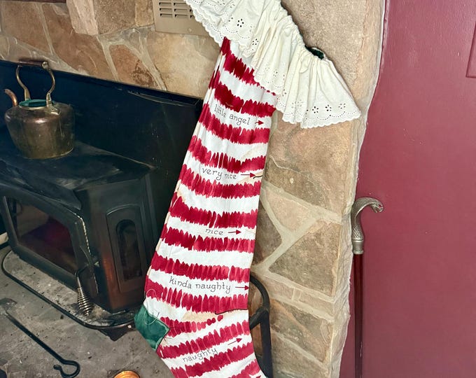 Large Christmas Stocking Holiday Decoration Handmade Naughty Nice Adult Child Unisex