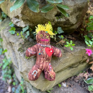 Voodoo Doll Halloween Decoration, Blonde Hair Doll,  Fabric Art Caribbean Poppet, Collectible Display
