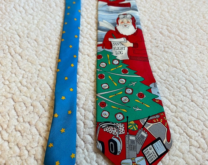 Christmas Necktie, Santa Flight Log, Holiday Pilot, Gift For Him