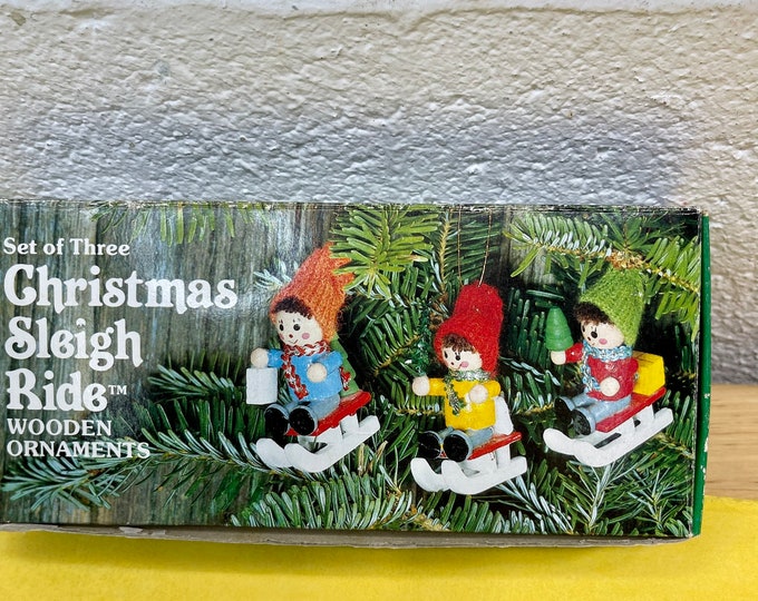 Vintage Ornaments, Wooden Sleigh Ride Painted Christmas Tree Decoration