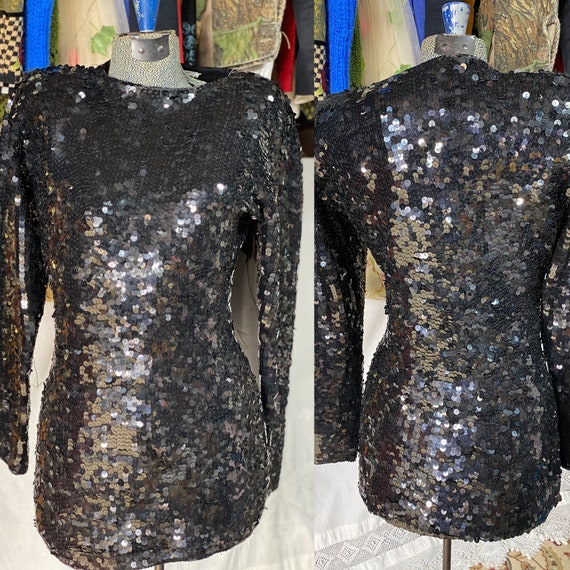 Black sequins costume party dress, retro sparkle … - image 5