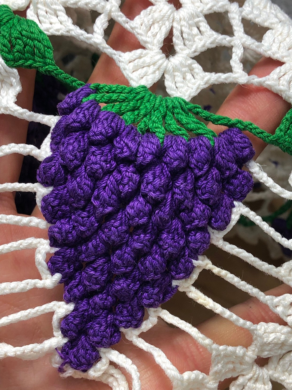 Purple Grapes Doilies Vintage handmade crocheted doily set of 4