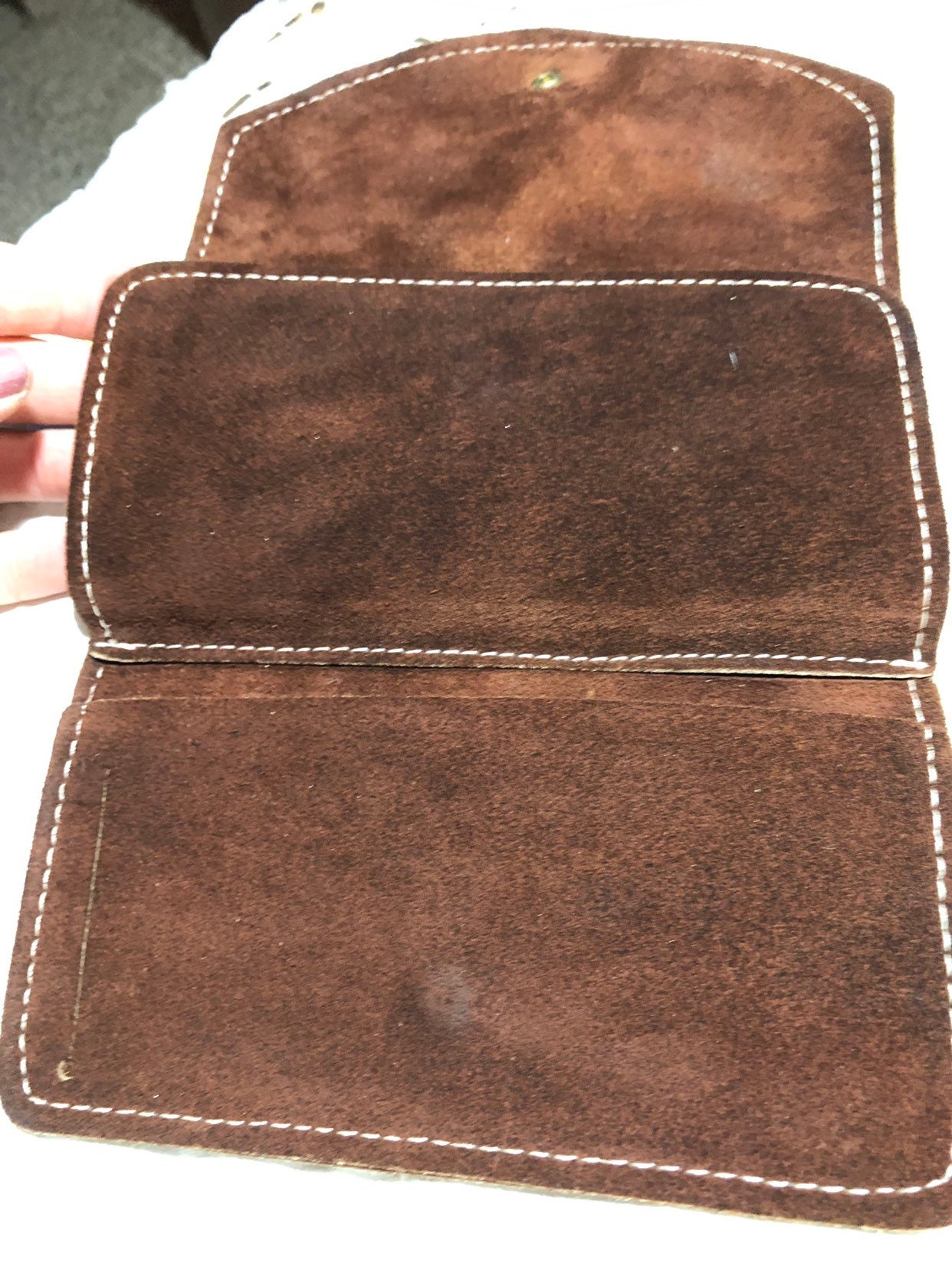Brown Suede Leather Vintage Wallet, Distressed Hipster Checkbook Cover