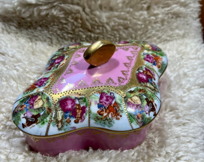 Victorian Jewelry Keeper, Antique Treasure Box, Pink Sugar Bowl