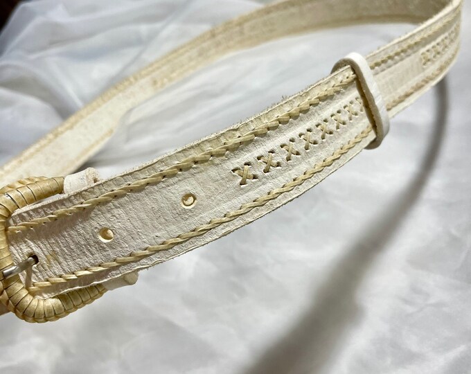 White Leather Belt, Unisex Rustic Belt,  Handmade Belt