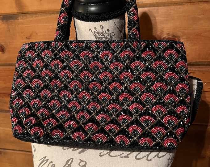 Beaded Handbag, Top Handle Formal Purse, Vintage Bag