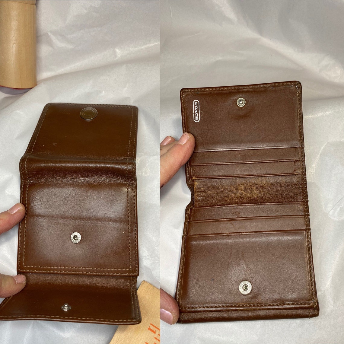Brown Leather Wallet Coach Credit Card Holder Womens Etsy