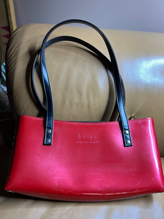 Red Holiday Handbag Shiny Top Handled Bag Red and Black Etsy