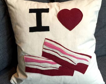 I LOVE Bacon!  Canvas Pillow Cover in Beige