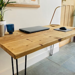 Reclaimed Wood Desk Scaffold Desk Black Hairpin Legs.