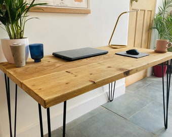 Reclaimed Wood Desk Scaffold Desk Black Hairpin Legs.