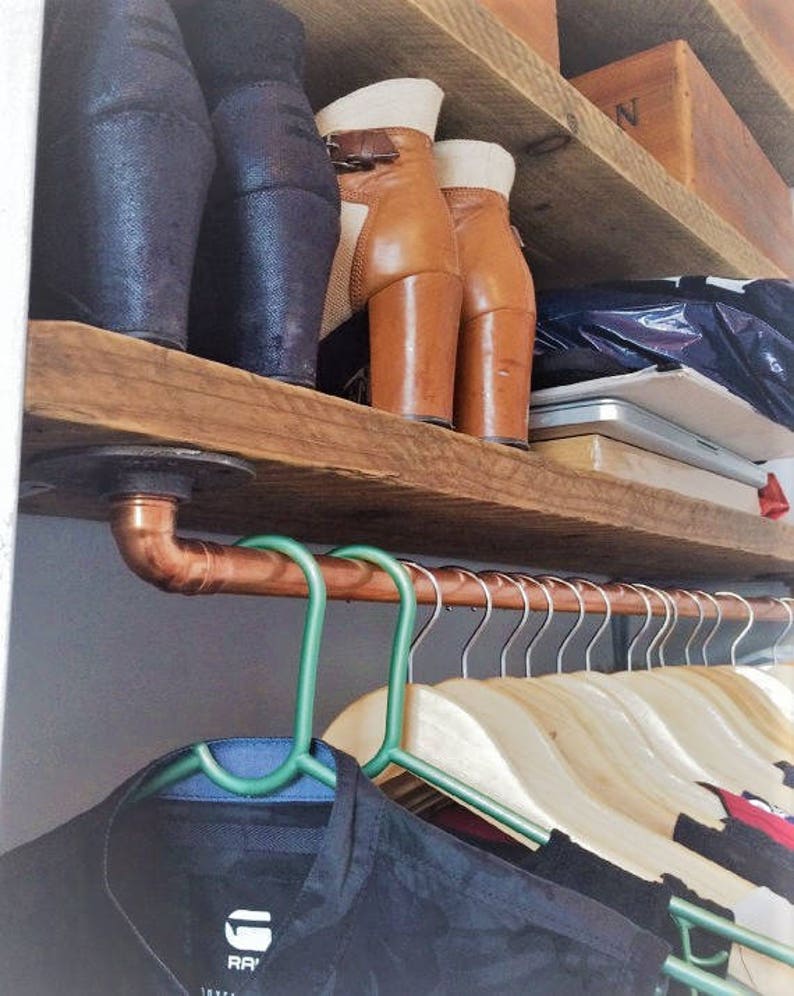 Reclaimed Wood Shelving Scaffold With Copper Pipe Rail Etsy UK